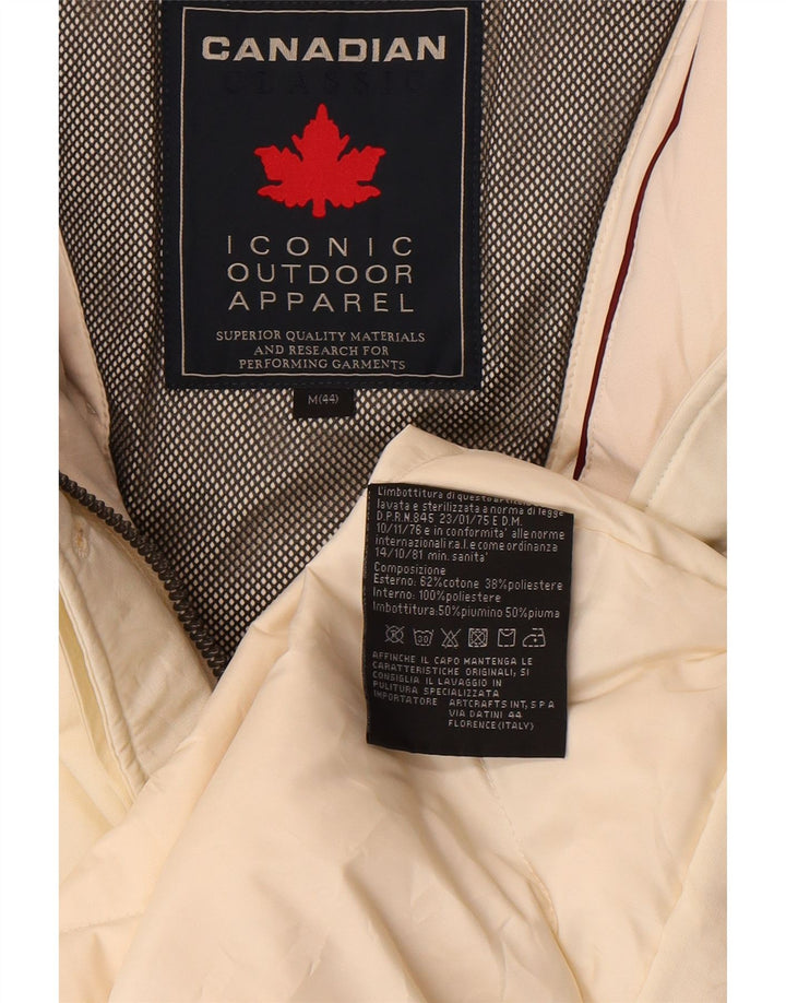 Canadian Womens Hooded Padded Coat IT 44 Medium Off White Cotton