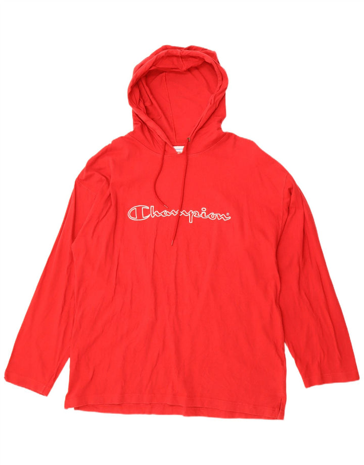 Champion Mens Hooded Graphic Top Long Sleeve XL Red Cotton