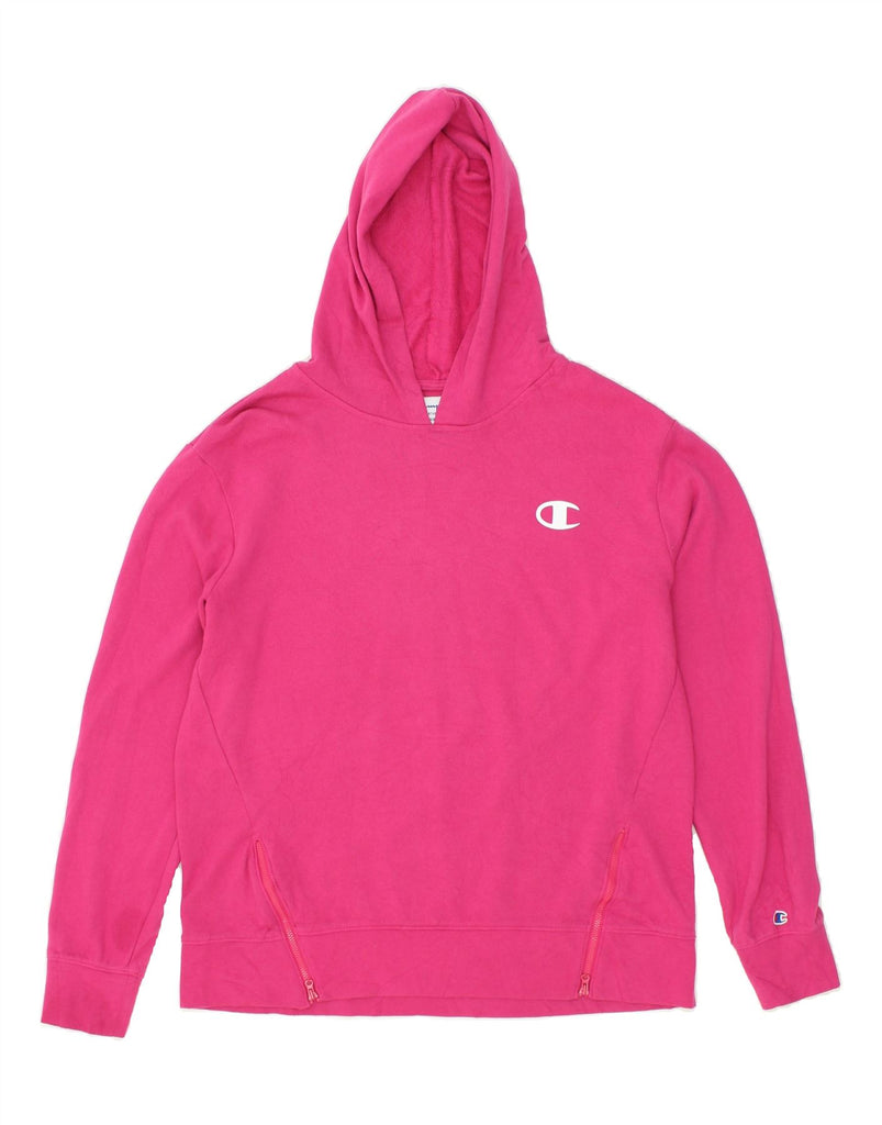 CHAMPION Womens Graphic Hoodie Jumper UK 14 Medium Pink Cotton | Vintage Champion | Thrift | Second-Hand Champion | Used Clothing | Messina Hembry 