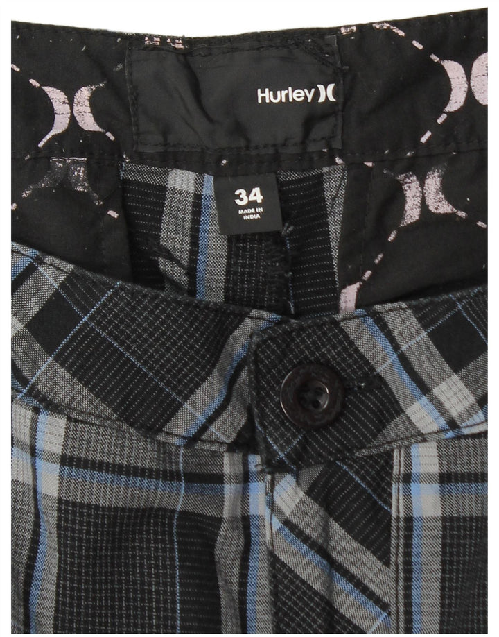 Hurley Mens Cargo Shorts W34 Large Black Check Cotton