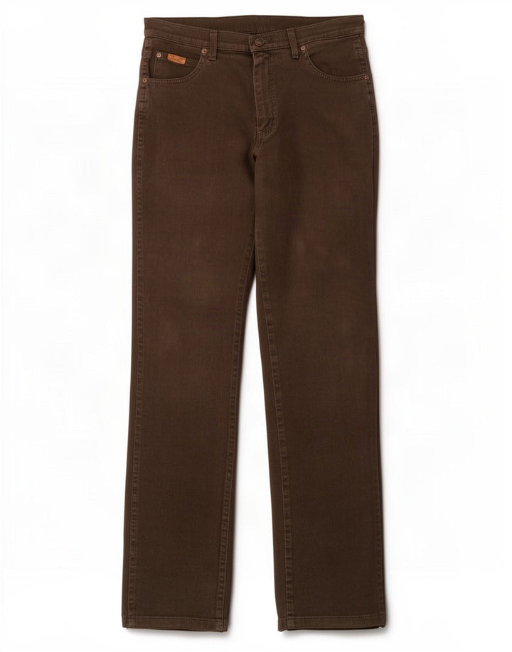 Wrangler Mens Texas Stretch Straight Jeans W33 L36 Brown Cotton