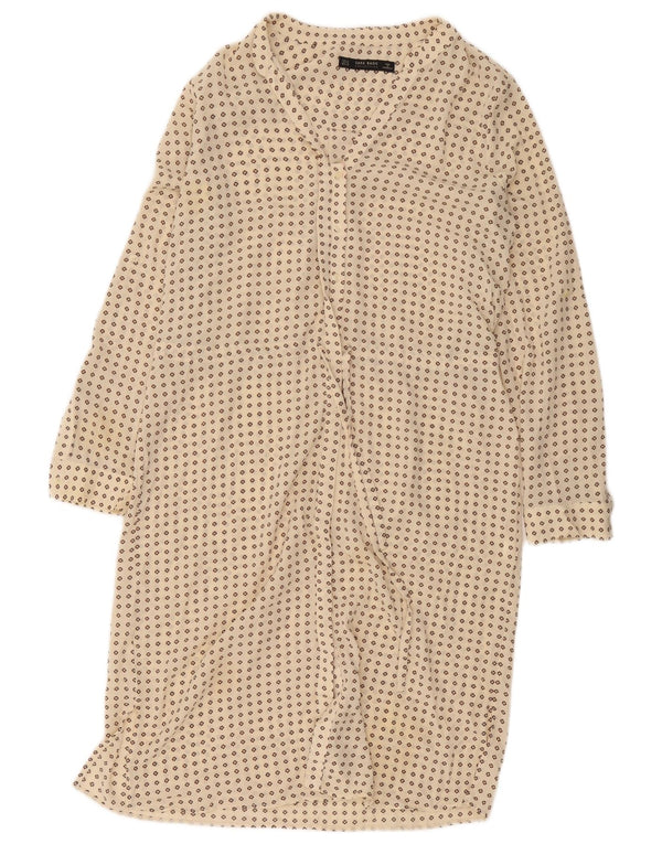 Zara Womens Shirt Dress UK 14 Medium Beige Spotted
