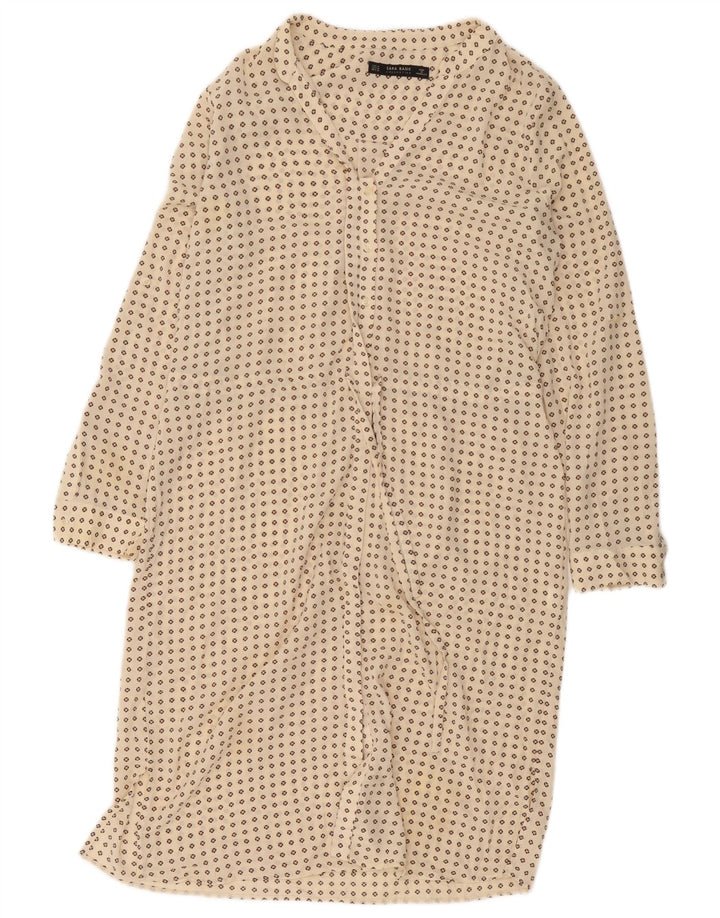 Zara Womens Shirt Dress UK 14 Medium Beige Spotted