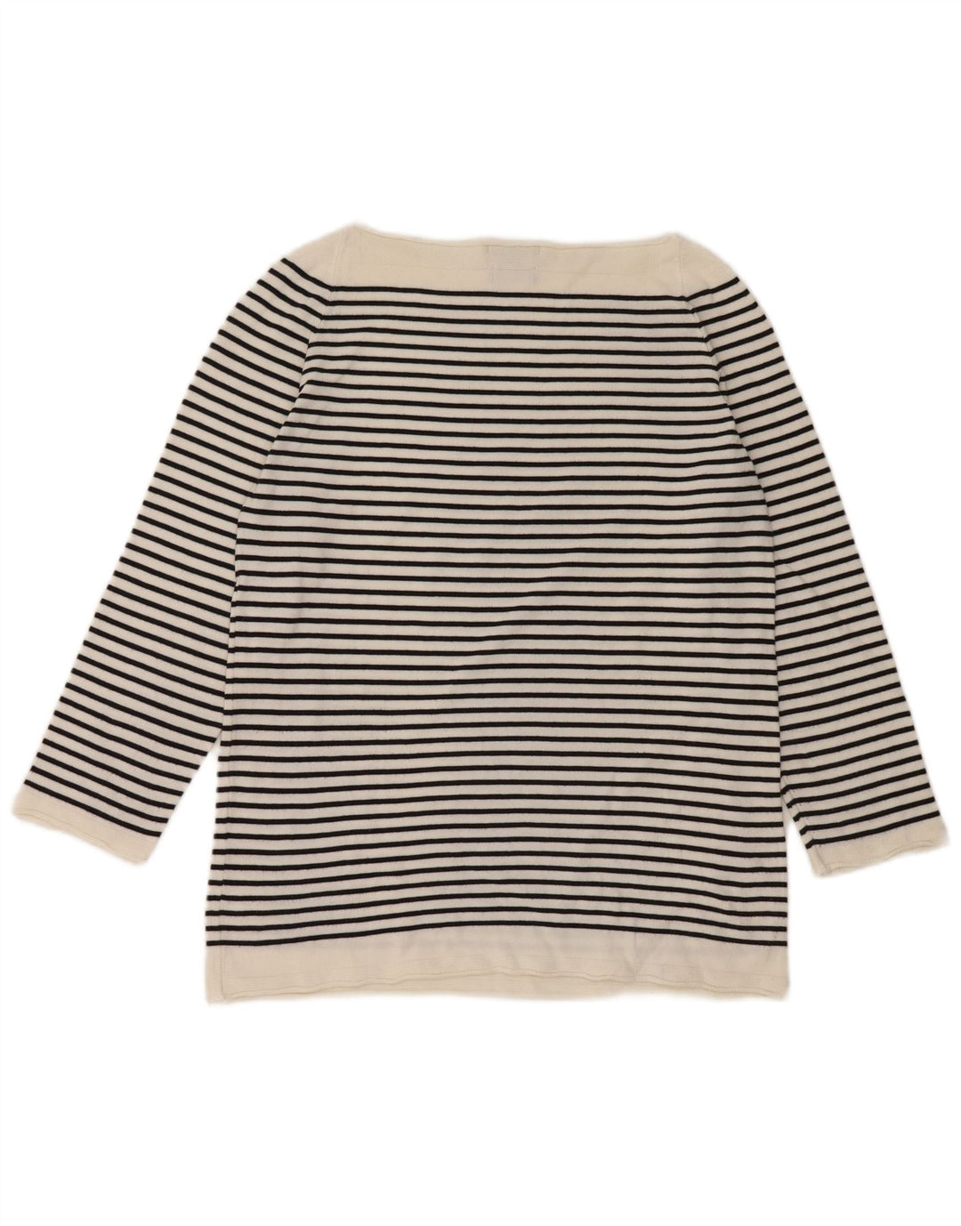 Massimo Dutti Womens Top 3/4 Sleeve UK 12 Medium White Striped Nautical