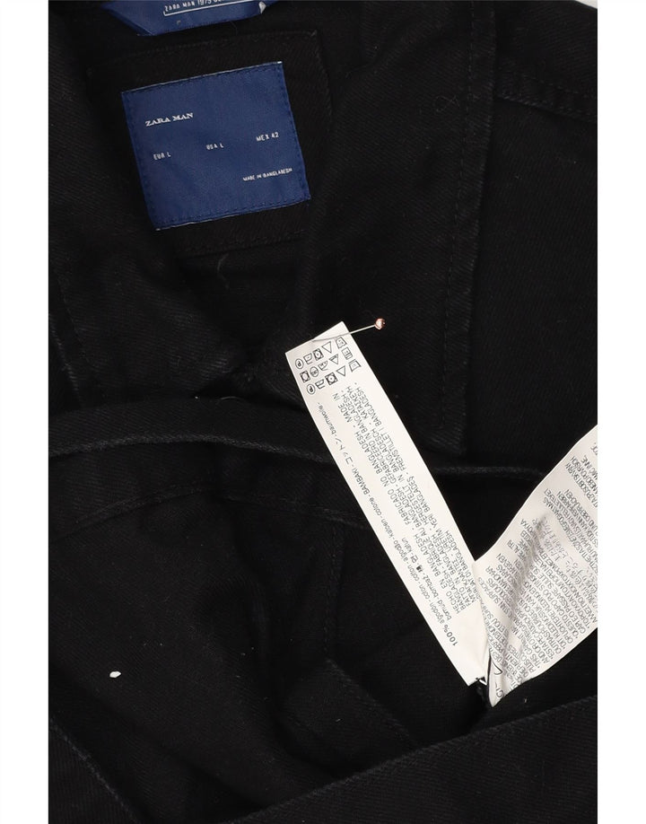 Zara Mens Denim Jacket UK 40 Large Black Cotton