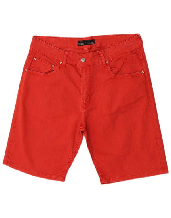 Zara Mens Denim Shorts EU 44 Large W34 Red Cotton