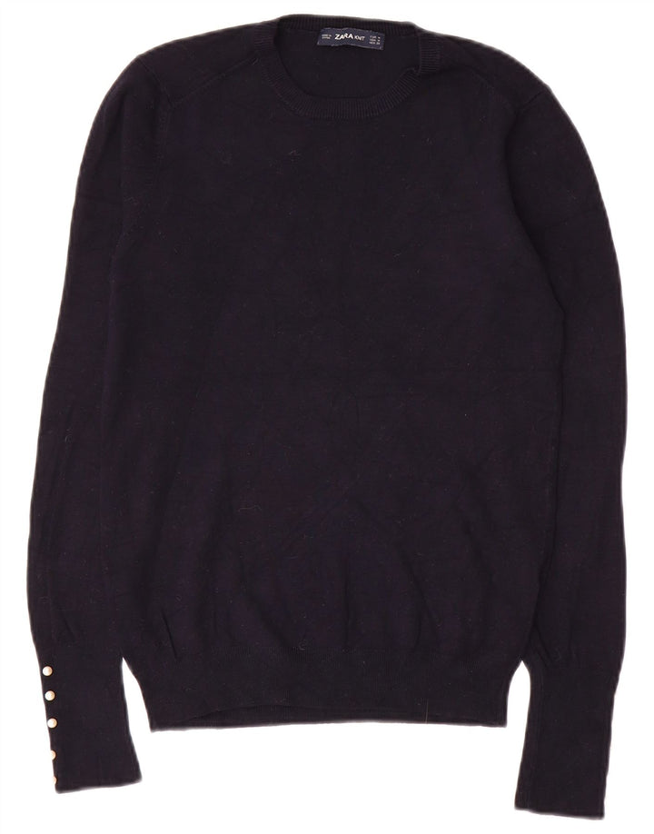 ZARA Womens Crew Neck Jumper Sweater UK 12 Medium Navy Blue
