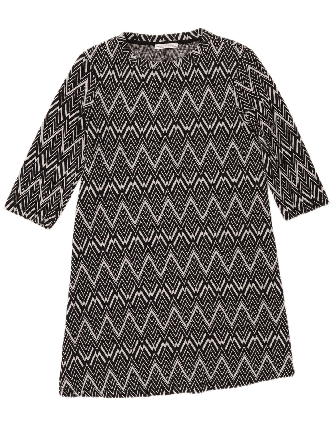 Zara Womens 3/4 Sleeve Jumper Dress UK 12 Medium Black Geometric