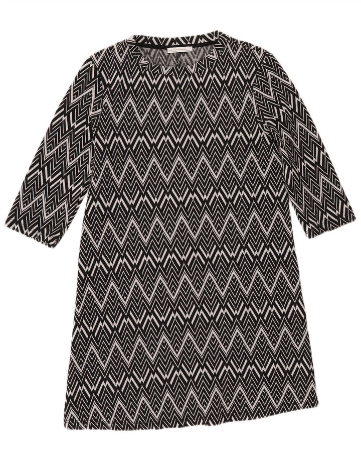 Zara Womens 3/4 Sleeve Jumper Dress UK 12 Medium Black Geometric