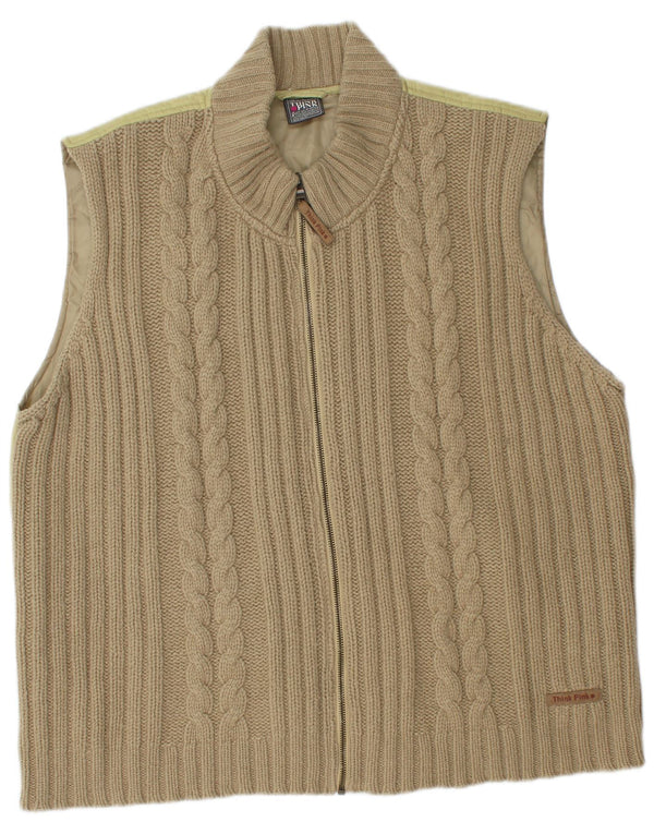 Think Pink Mens Sleeveless Cardigan Sweater IT 56 XL Khaki Lambswool
