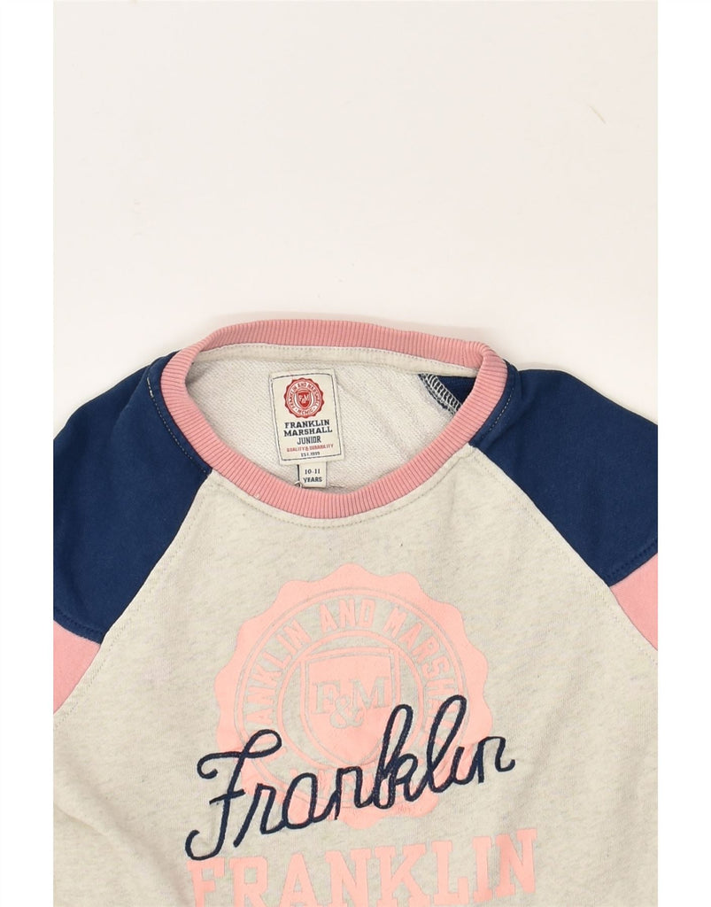 FRANKLIN MARSHALL Girls Graphic Sweatshirt Jumper 10-11 Years Purple | Vintage Franklin Marshall | Thrift | Second-Hand Franklin Marshall | Used Clothing | Messina Hembry 