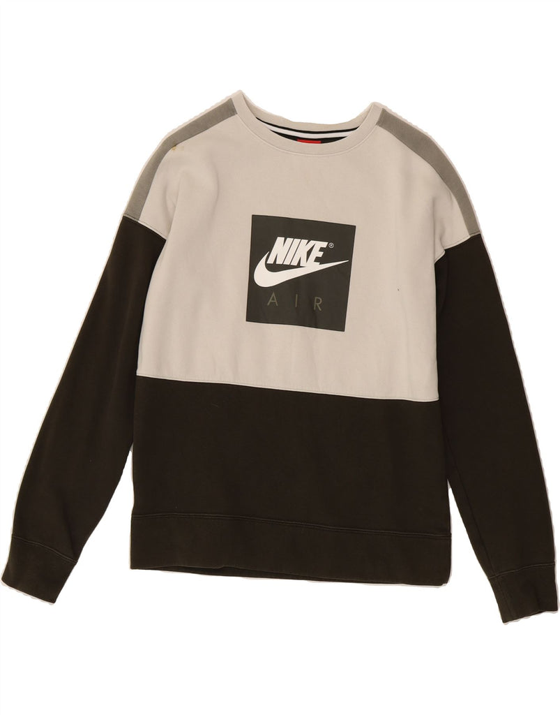 NIKE Boys Graphic Sweatshirt Jumper 13-14 Years XL Khaki Colourblock Vintage Nike and Second-Hand Nike from Messina Hembry 
