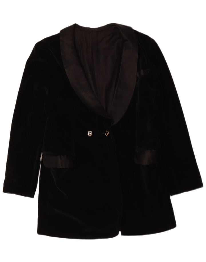 Vintage Womens Double Breasted Velvet Blazer Jacket UK 14 Medium Black
