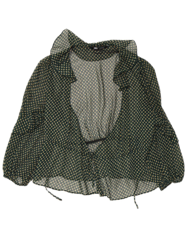 Zara Womens 3/4 Sleeve Wrap Shirt Blouse UK 10 Small Green Floral