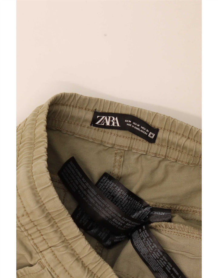 Zara Mens Joggers Cargo Trousers Medium W31 L27 Khaki Cotton
