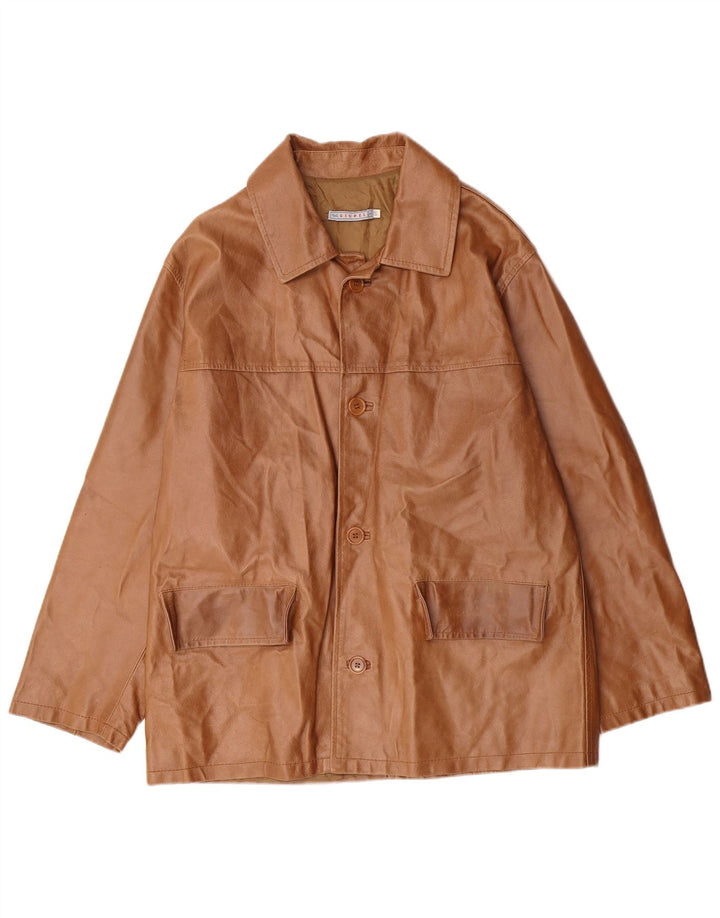 VINTAGE Mens Leather Jacket IT 50 Large Brown Leather