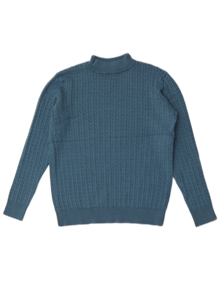 Castle Womens Crop Turtle Neck Jumper Sweater UK 12 Medium Blue Merino Wool