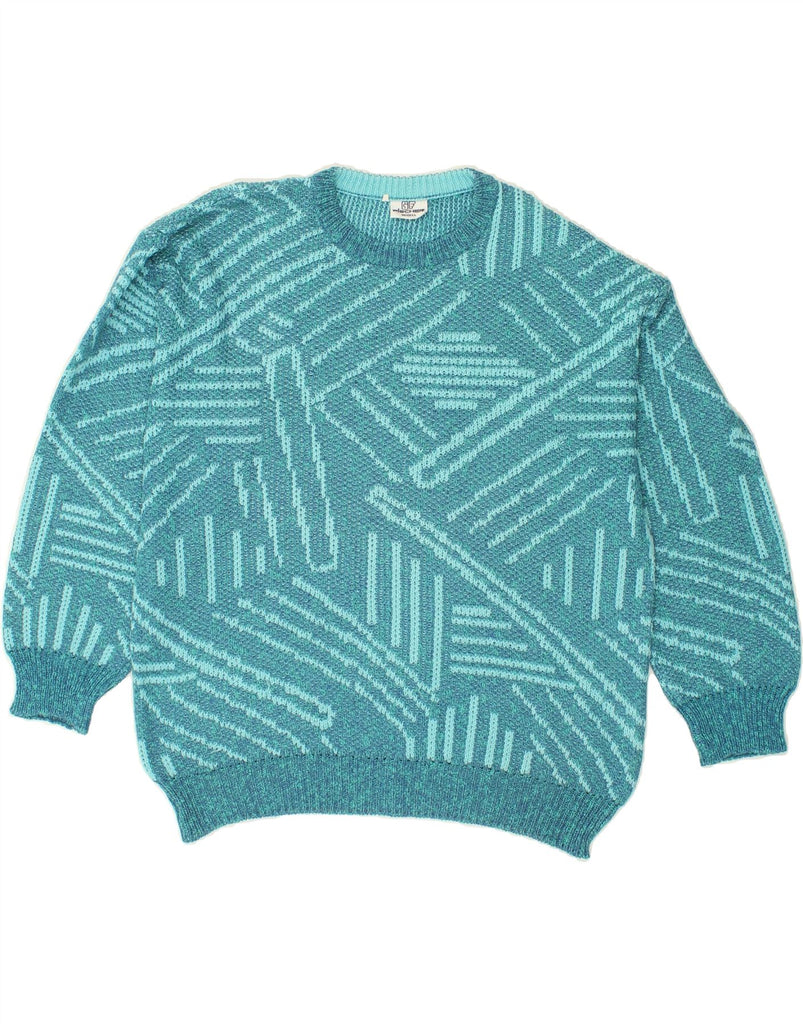 VINTAGE Womens Abstract Pattern Crew Neck Jumper Sweater IT 50 XL Blue Vintage Vintage and Second-Hand Vintage from Messina Hembry 