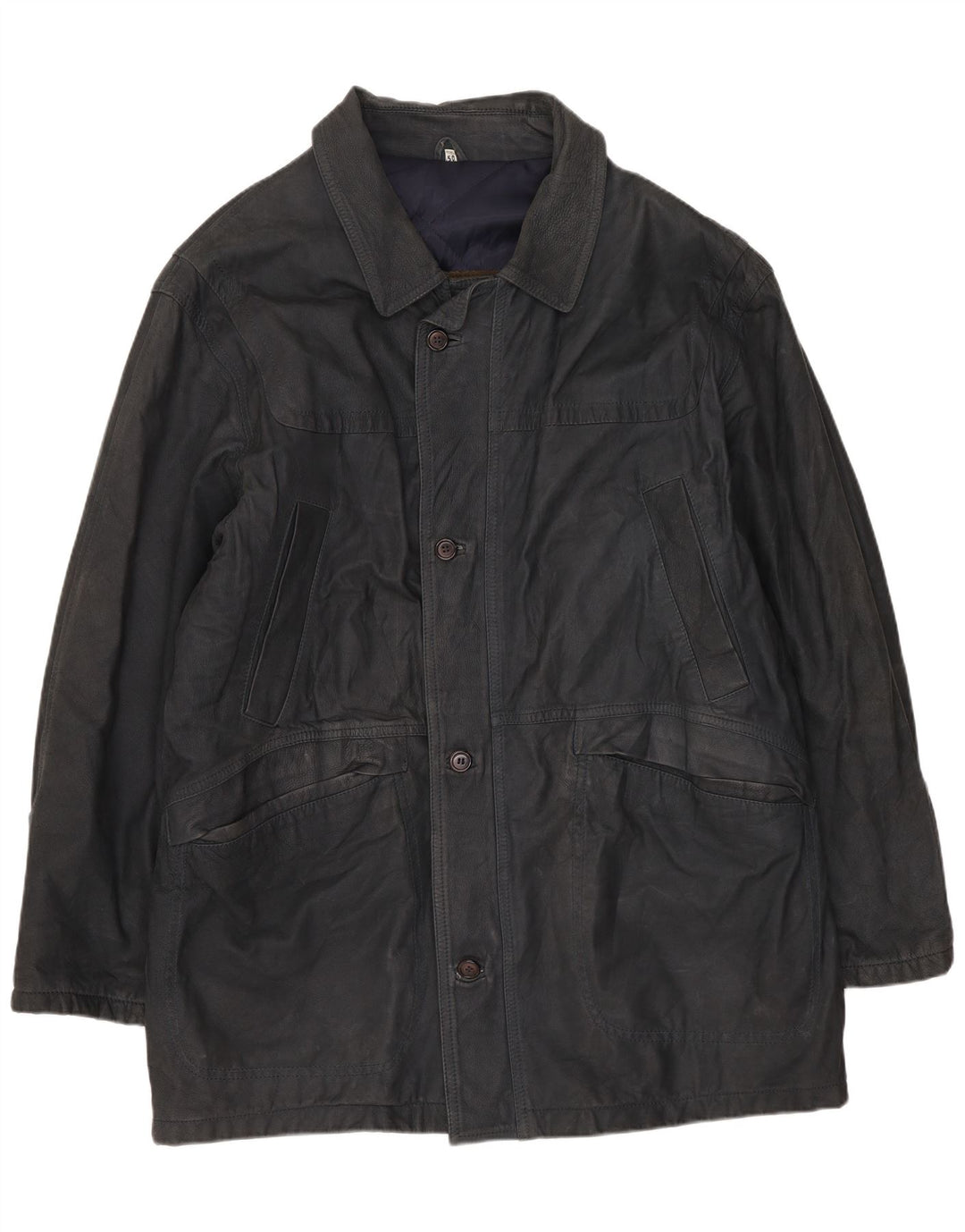 Blue Duck Mens Leather Coat IT 50 Large Navy Blue