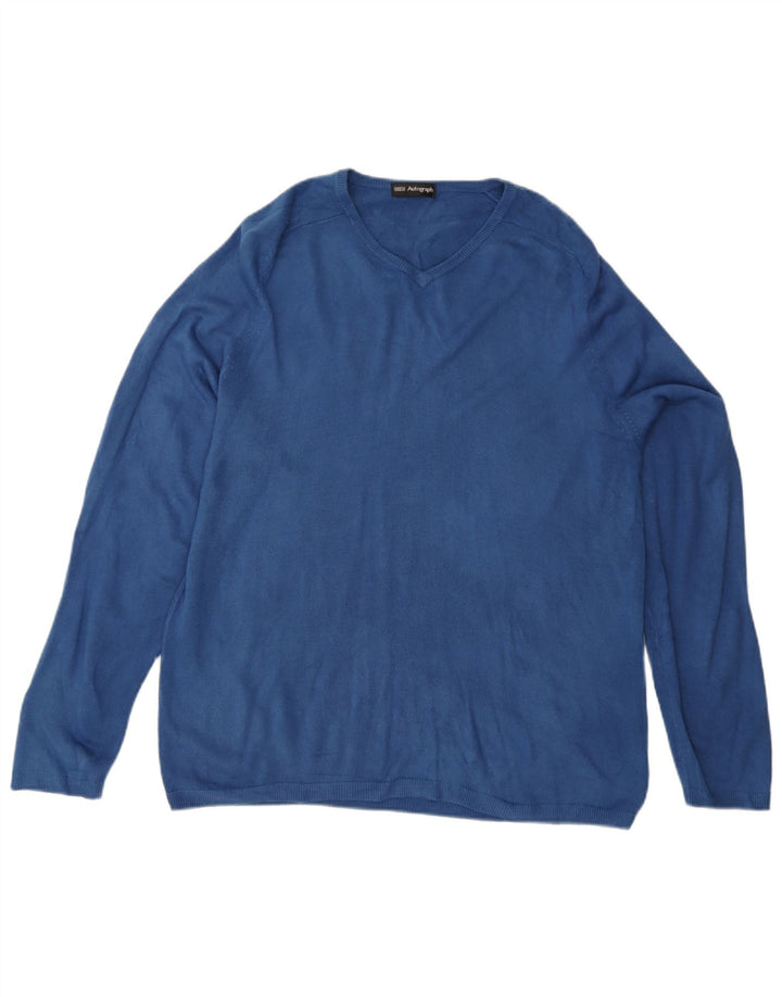 Marks & Spencer Mens Autograph V-Neck Jumper Sweater Large Blue Acrylic