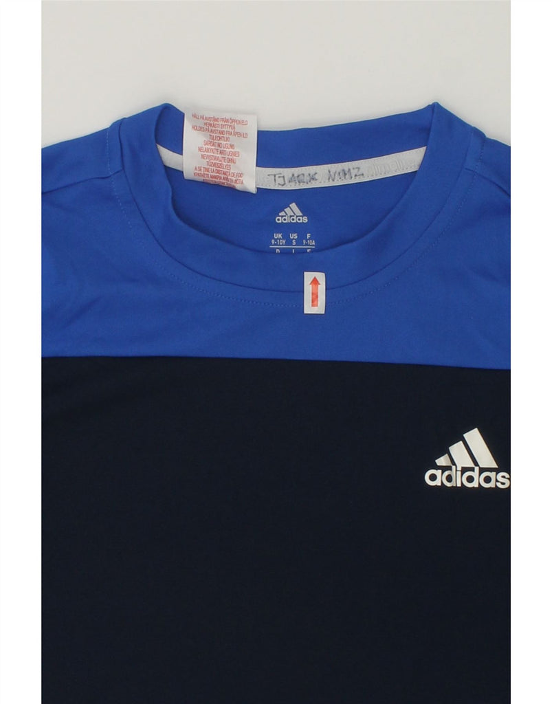 ADIDAS Boys T-Shirt Top 9-10 Years Navy Blue Colourblock Polyester | Vintage Adidas | Thrift | Second-Hand Adidas | Used Clothing | Messina Hembry 