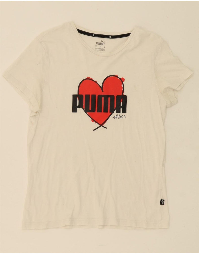 PUMA Womens Graphic T-Shirt Top UK 12 Medium White Vintage Puma and Second-Hand Puma from Messina Hembry 