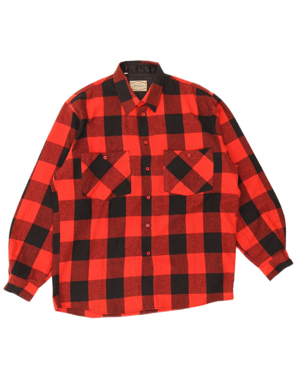 Vintage Mens Flannel Shirt Medium Red Check