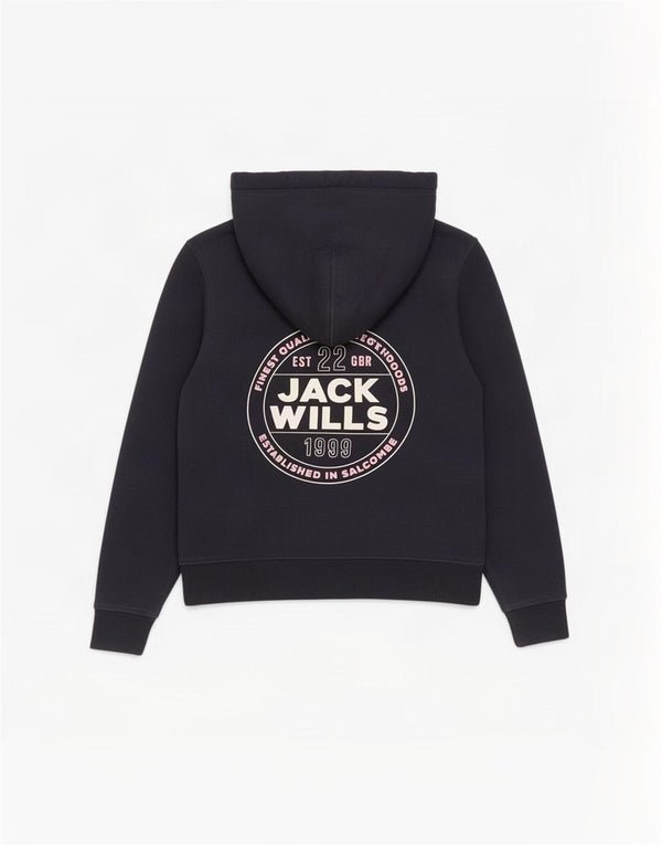 Jack Wills Womens Graphic Zip Hoodie Sweater UK 12 Medium Navy Blue