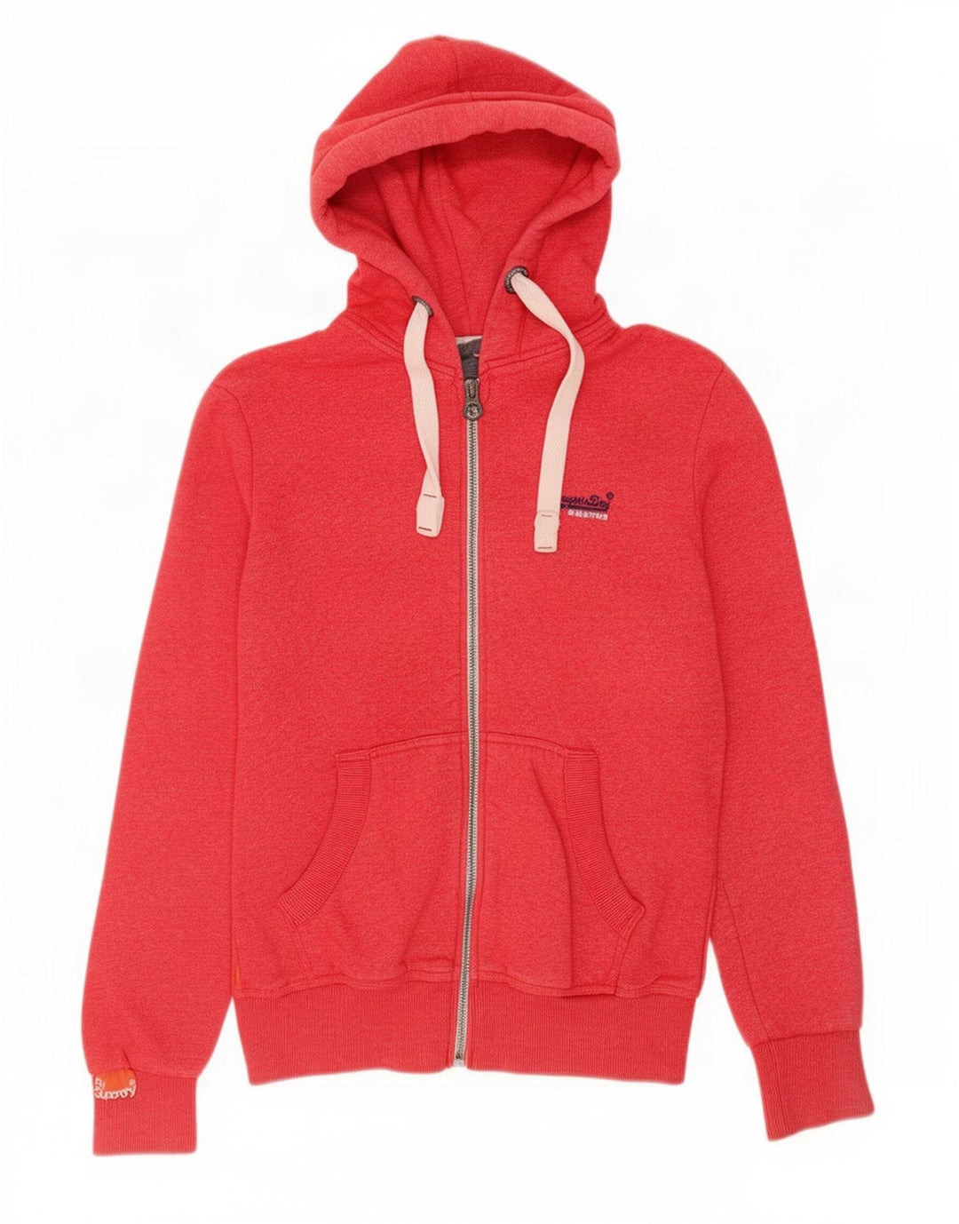 Superdry Mens Zip Hoodie Sweater Medium Red Cotton
