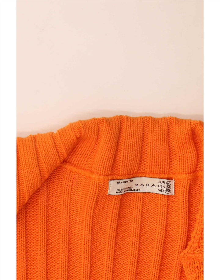 Zara Womens Cardigan Sweater UK 12 Medium Orange Cotton
