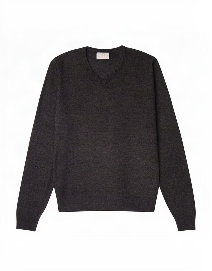 Marks & Spencer Mens Regular Fit V-Neck Jumper Sweater Medium Grey Acrylic