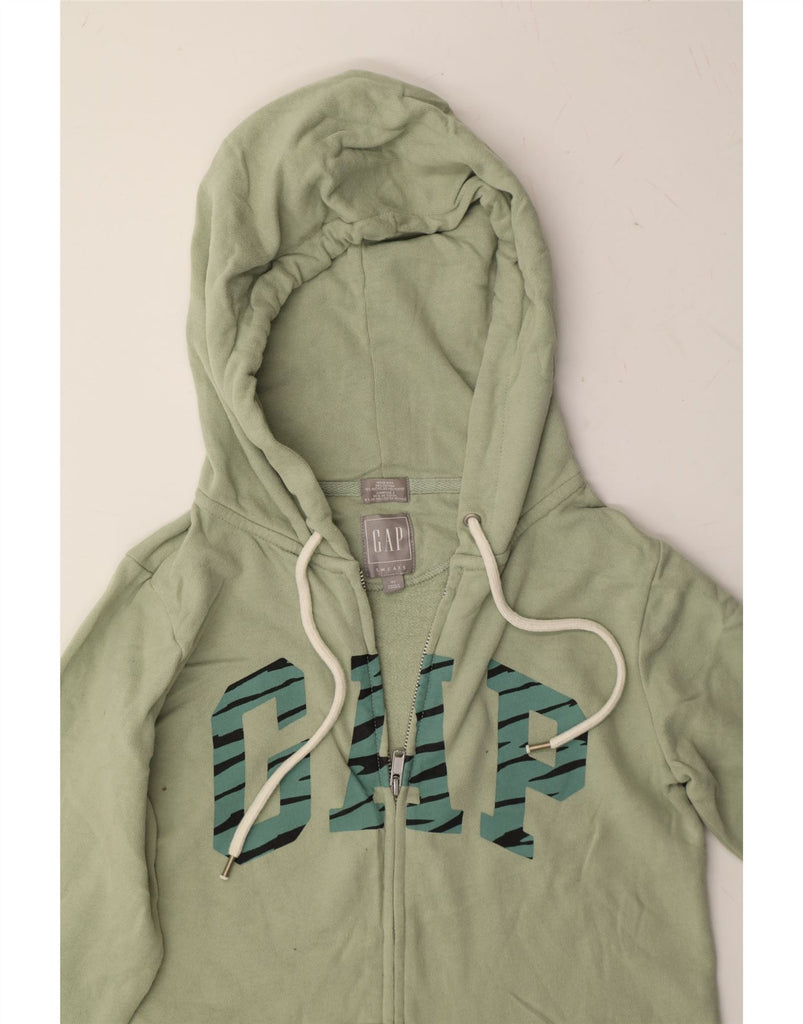 GAP Womens Oversized Graphic Zip Hoodie Sweater UK 6 XS Green Cotton Vintage Gap and Second-Hand Gap from Messina Hembry 