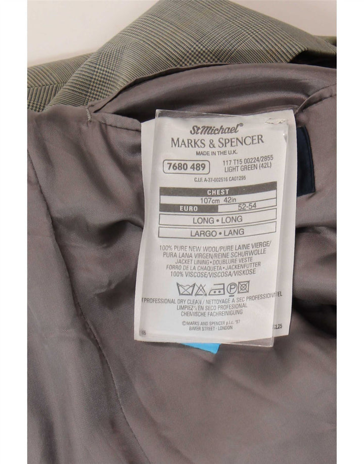Marks & Spencer Mens 2 Button Blazer Jacket UK 42 Large Green Houndstooth