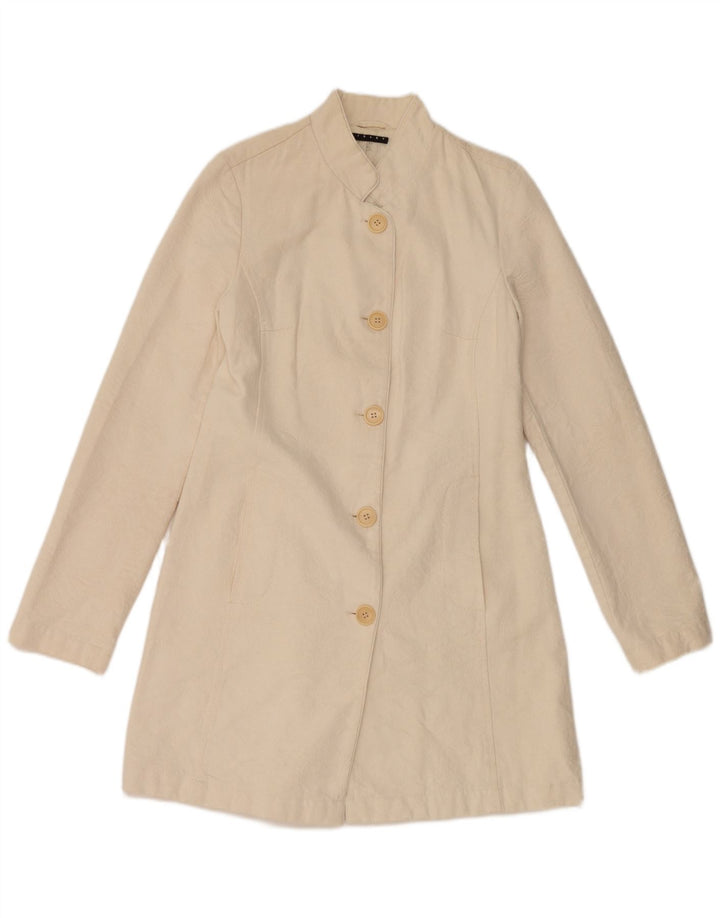 SISLEY Womens Overcoat IT 42 Medium Off White Cotton
