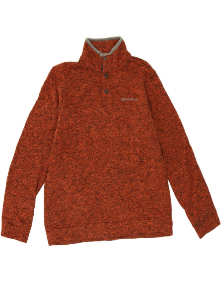EDDIE BAUER Mens Button Neck Sweatshirt Jumper Medium Maroon Polyester Vintage Eddie Bauer and Second-Hand Eddie Bauer from Messina Hembry 