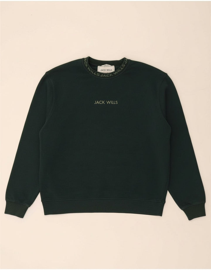 JACK WILLS Mens Relaxed Fit Sweatshirt Jumper Large Green Cotton