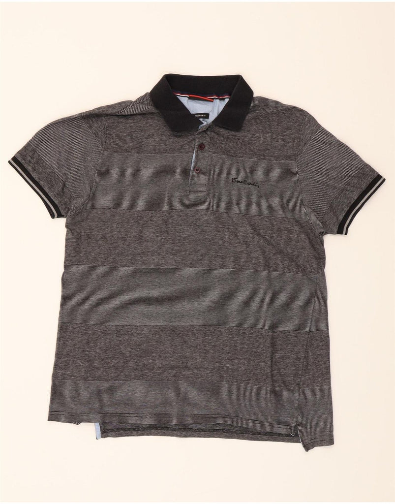 PIERRE CARDIN Mens Regular Fit Polo Shirt Large Grey Pinstripe Vintage Pierre Cardin and Second-Hand Pierre Cardin from Messina Hembry 