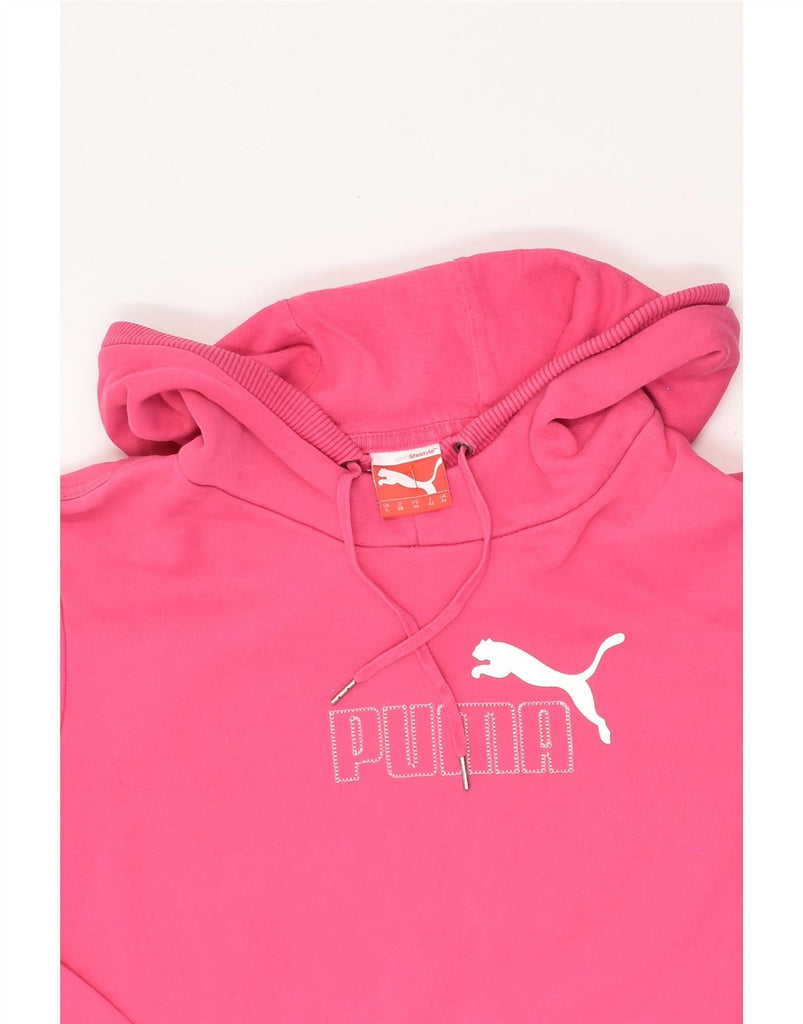 PUMA Womens Graphic Hoodie Jumper UK 14 Large Pink Cotton Vintage Puma and Second-Hand Puma from Messina Hembry 