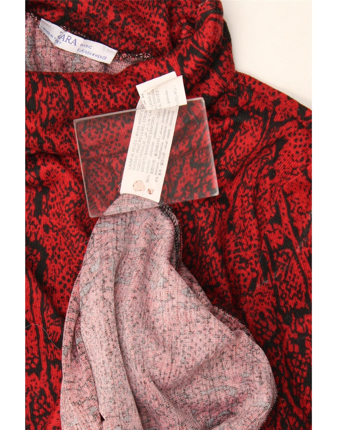 Zara Womens Roll Neck Top Long Sleeve UK 12 Medium Red Animal Print