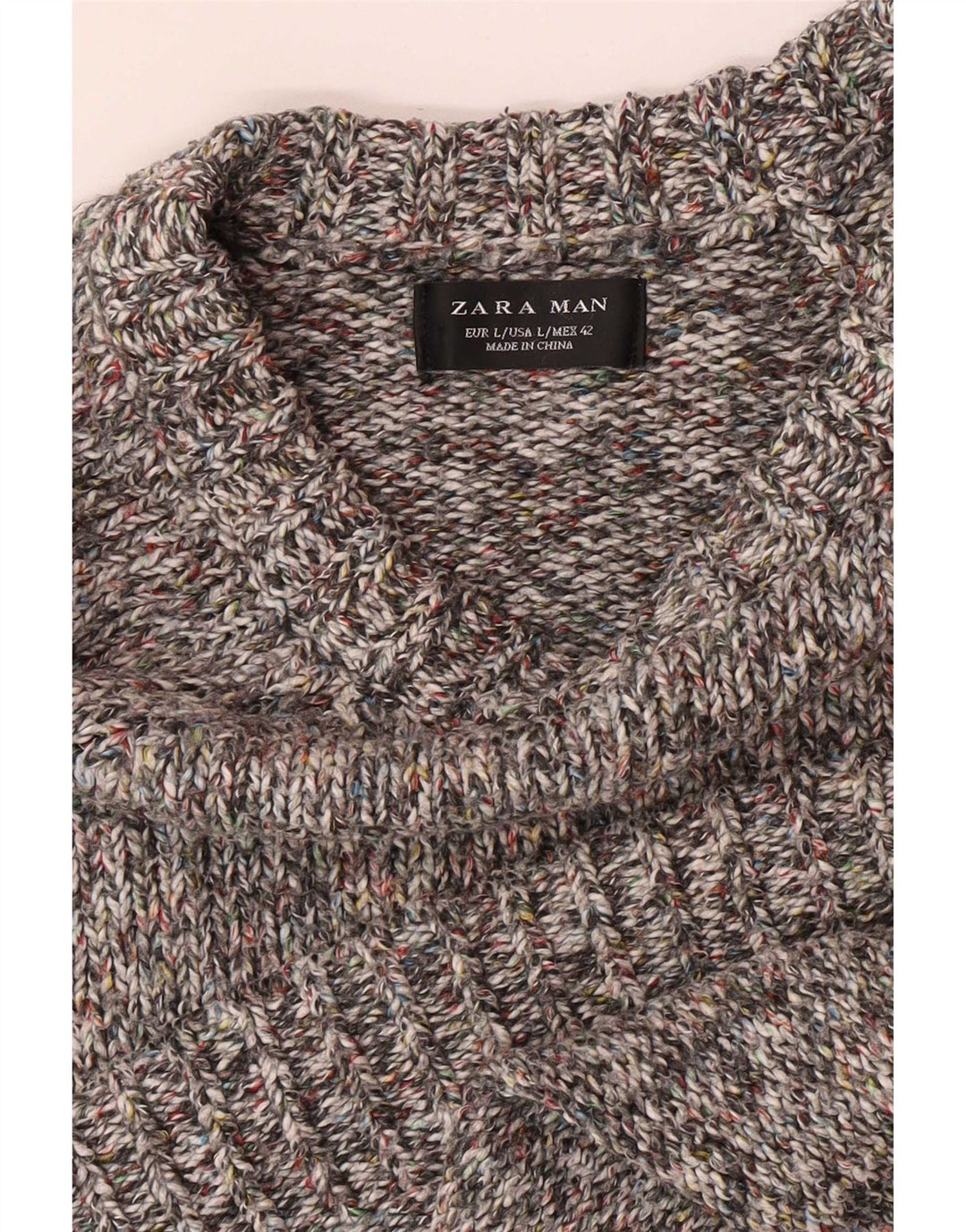 Zara Mens Boat Neck Jumper Sweater Large Grey Flecked