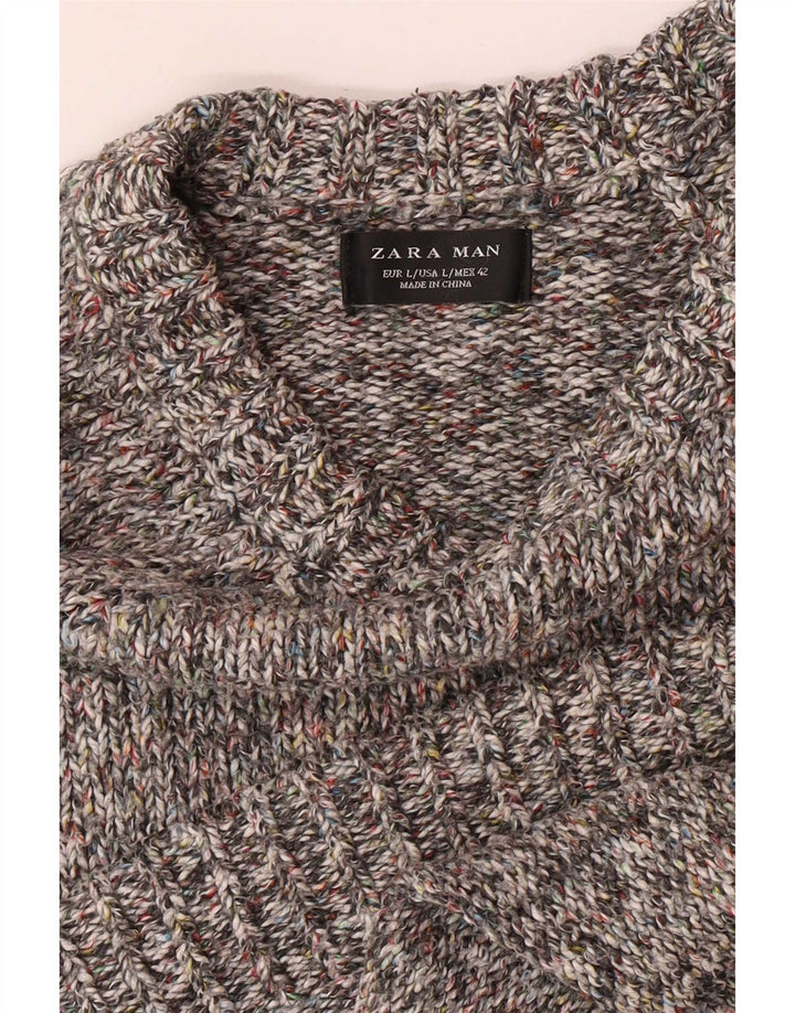 Zara Mens Boat Neck Jumper Sweater Large Grey Flecked