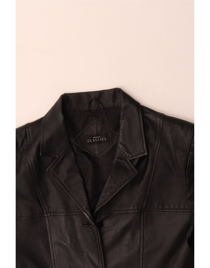 VINTAGE Womens Leather Coat UK 14 Medium Black Leather