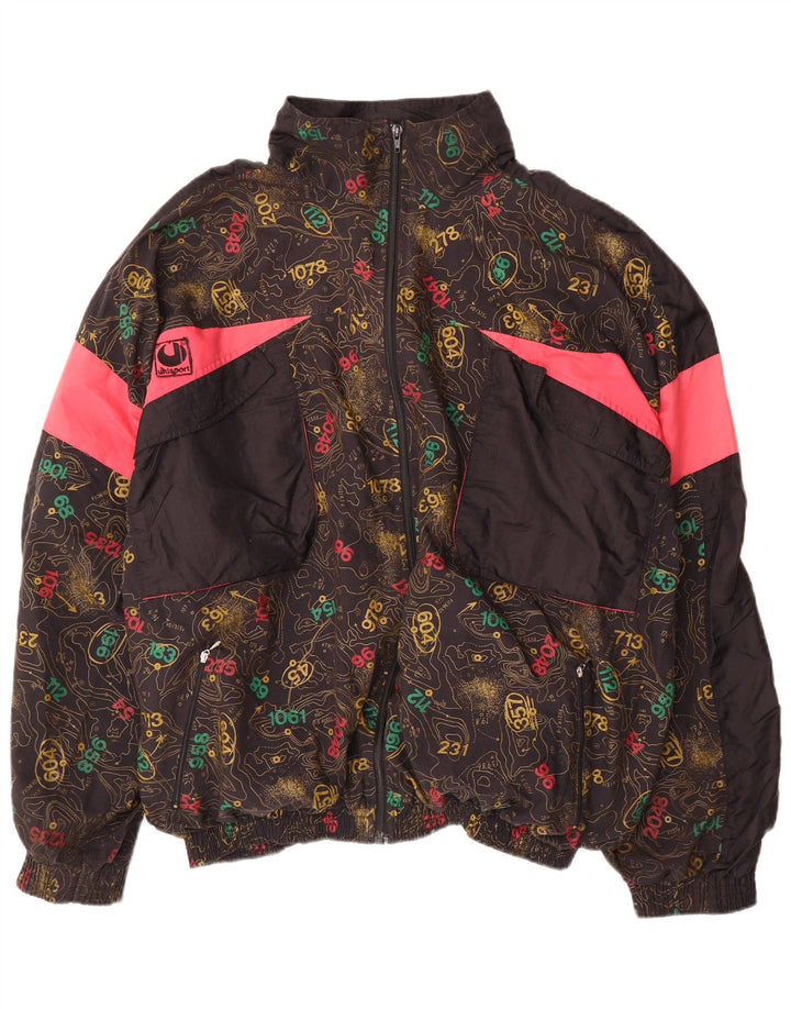 Uhlsport Mens Graphic Tracksuit Top Jacket XL Black Colourblock Cotton