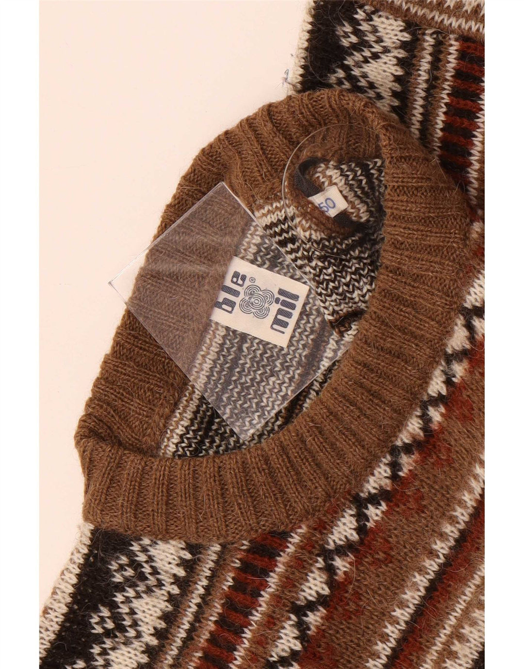 Vintage Mens Crew Neck Jumper Sweater IT 50 Medium Brown Fair Isle