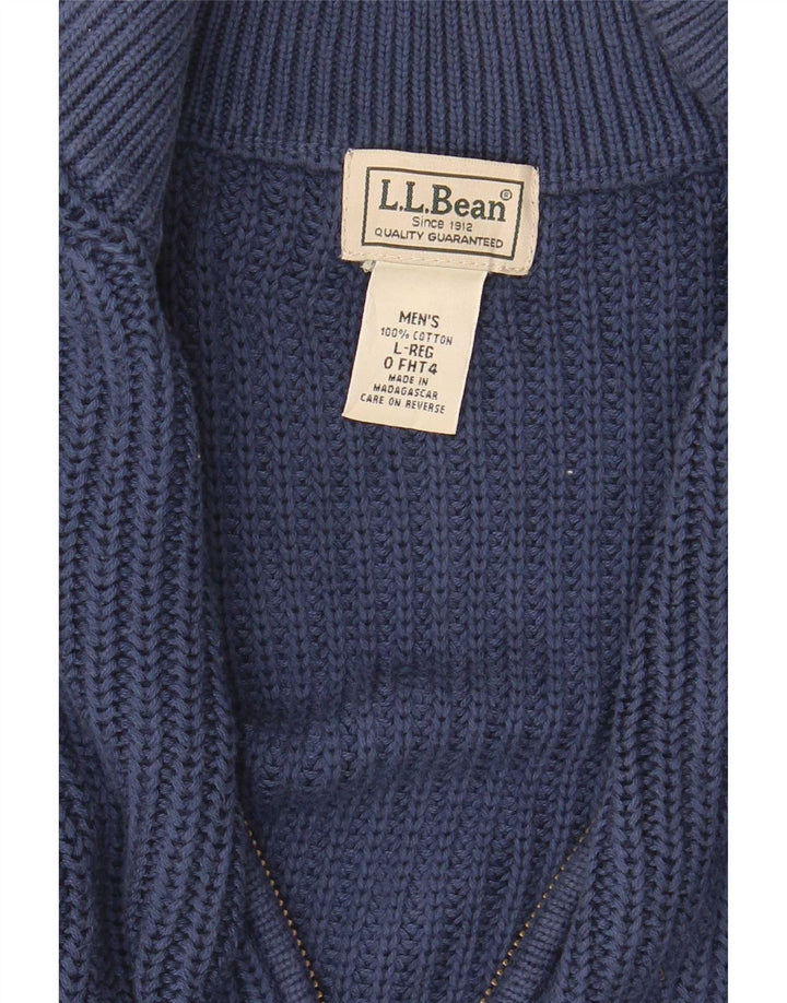 L.L.Bean Mens Full Zip Cardigan Sweater Large Navy Blue Cotton