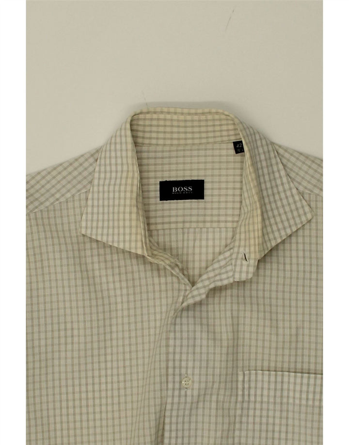 HUGO BOSS Mens Shirt Size 16 1/2 42 Large Off White Check Cotton Vintage Hugo Boss and Second-Hand Hugo Boss from Messina Hembry 