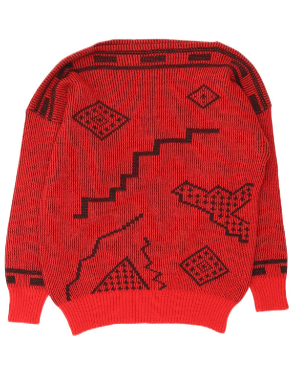 Vintage Womens Boat Neck Jumper Sweater IT 44 Medium Red Geometric Wool
