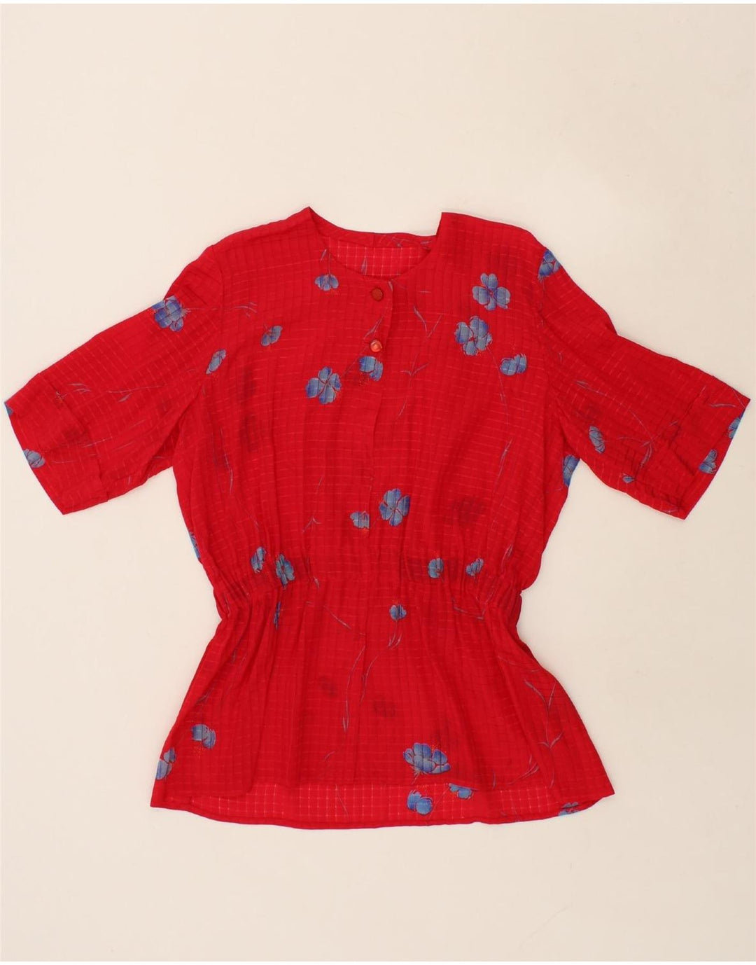 VINTAGE Womens See Through Blouse Top UK 16 Large Red Floral Vintage Vintage and Second-Hand Vintage from Messina Hembry 