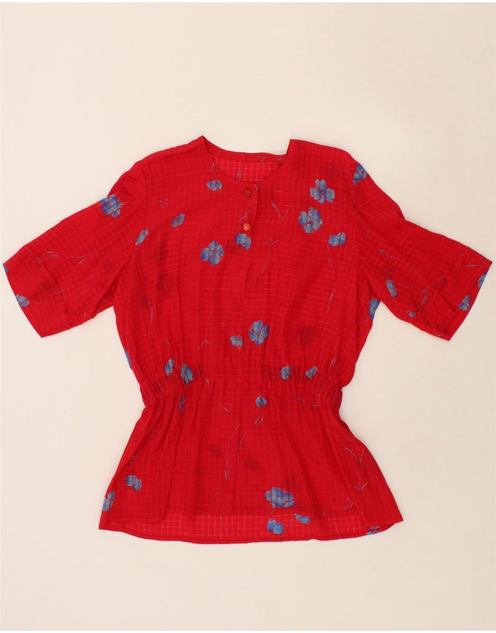 VINTAGE Womens See Through Blouse Top UK 16 Large Red Floral Vintage Vintage and Second-Hand Vintage from Messina Hembry 