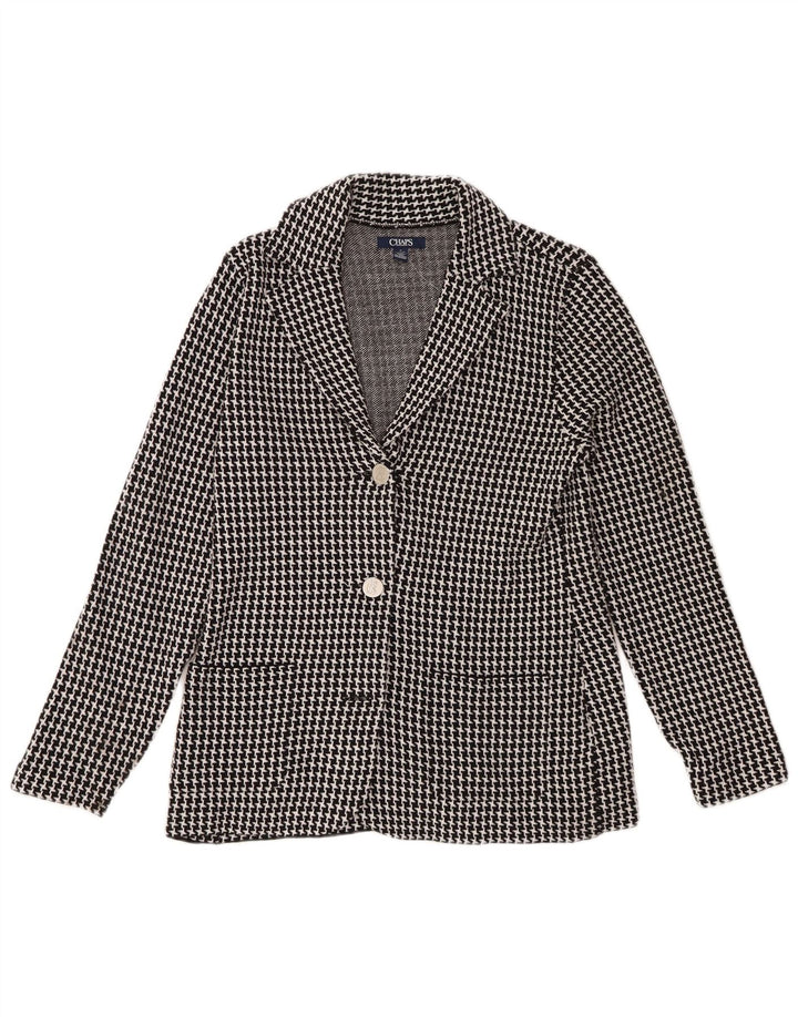 CHAPS Womens 3 Button Knit Blazer Jacket UK 12 Medium Black Houndstooth